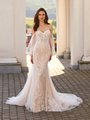 Romatic Mermaid Gown in Chantilly Lace and Embroidered Lace Appliques with Detachable Sleeves Moonlight Collection J6841