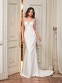 Moonlight Collection J6851 Deep V-neck Regal Crepe and Net Mermaid with Lace Appliques