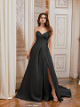 Classic Black Mikado A-line Wedding Dress With Leg Slit Moonlight Collection J6852