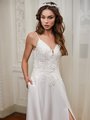 Moonlight Collection J6853 Elegant Crepe Back Satin and Lace Appliques A-Line with Side Pockets