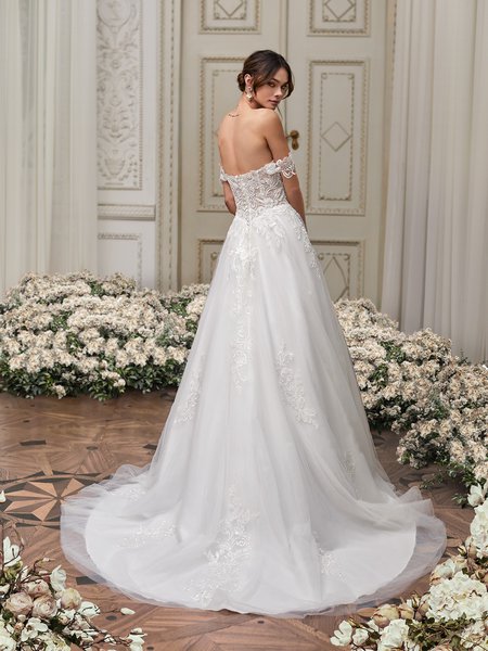 Illusion Open Back Tulle and Lace Appliques Full A-Line with Sweep Train Moonlight Collection J6854