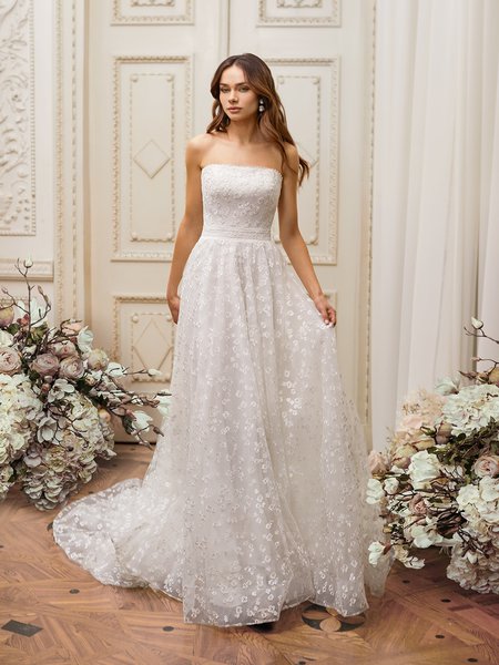 Moonlight Collection J6856 Strapless Straight Neckline A-Line Gown Perfect for Garden Wedding Moonlight Collection J6856 Strapless Straight Neckline A-Line Gown Perfect for Garden Wedding