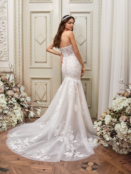 Moonlight Collection J6857 Sparkly Lace Appliques over Tulle Illusion Open Back Mermaid with Chapel Train