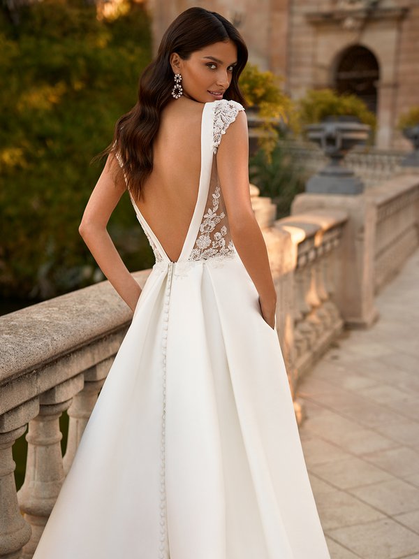 Modern Mikado A-Line Gown With Illusion V-Back Moonlight