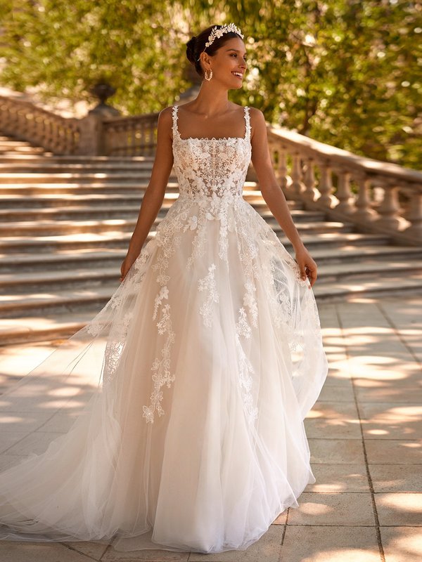 A-Line Lace Tulle Dress With Square Neck Moonlight