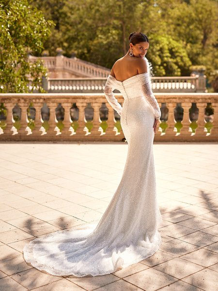 Moonlight Collection J6877 Open Illusion Back Chapel Train Sequin Mermaid Wedding Dress