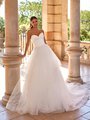 Moonlight Collection J6879 Strapless Satin Sweetheart A-Line Wedding Dress with Horsehair Trim Cascade Tulle Hem