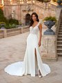 Sexy Crepe Mermaid Wedding Dress with Leg Slit and Beaded Lace Bodice