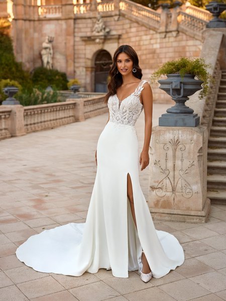 Moonlight Collection J6881 affordable wedding dresses with low backs and beading
