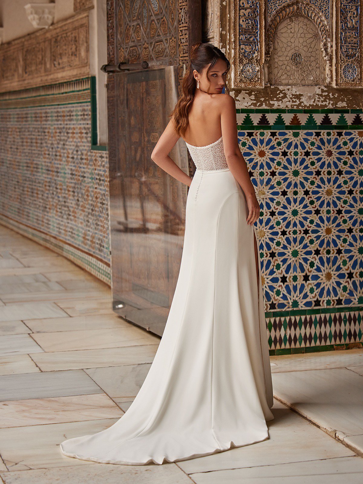 Strapless Pearl Embellished Mermaid Bridal Gown Moonlight Strapless Pearl Embellished Mermaid Bridal Gown Moonlight