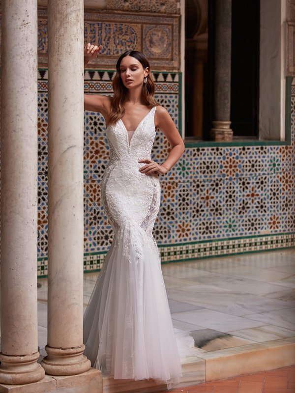 Lace and Tulle Mermaid Wedding Dress Moonlight Collection J6895