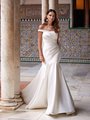 Cap Sleeves Offf-Shoulder Mikado Mermaid with Drop Waist and Ruched Bodice Moonlight Collection J6898