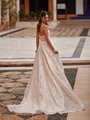 Romantic Illusion Open Back Sparkly Fabric A-Line Wedding Dress with Chapel Train Moonlight Collection J6901