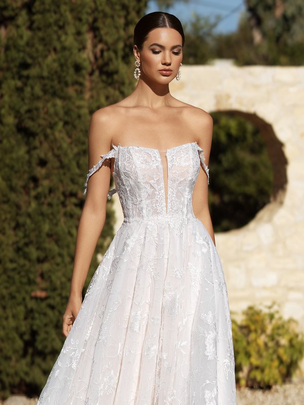 トップス YILON ANGE BALLERINA TOPS IVORY Off The Shoulder A-line Embroidered Sequin Lace Wedding Dress