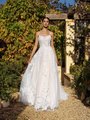 Front View of Sheer Scoop Neck with Beaded Straps Tulle and Lace Appliques A-Line Bridal Gown Moonlight Collection J6934