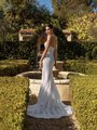 Back View of Moonlight Collection J6936 Illusion Open Back with Buttons and Sweep Train Mermaid Wedding Gown