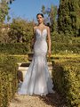 Front View of Moonlight Collection J6937 Sweetheart with Beaded Straps Lace Appliques and Shimmer Net Mermaid Gown