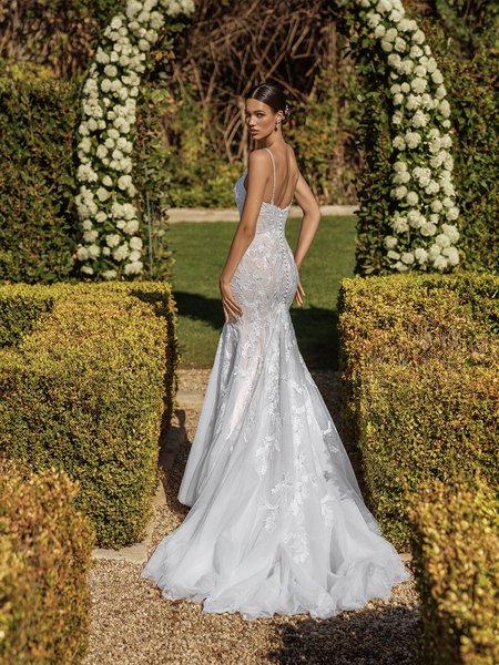 Moonlight Collection J6937 Illusion Open Back Shimmer Net and Lace Appliques Mermaid with Chapel Train