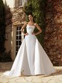 Front View of Moonlight Collection J6938 Ruched Scoop Neck Stretch Satin Mermaid with Detachable Train