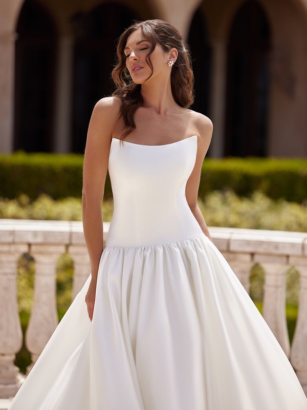 Clean Satin Ball Gown With Drop Waist, Swag Sleeves and