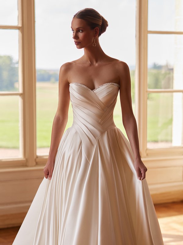 Box Pleat Ball Gown With Beaded Sweetheart Neckline