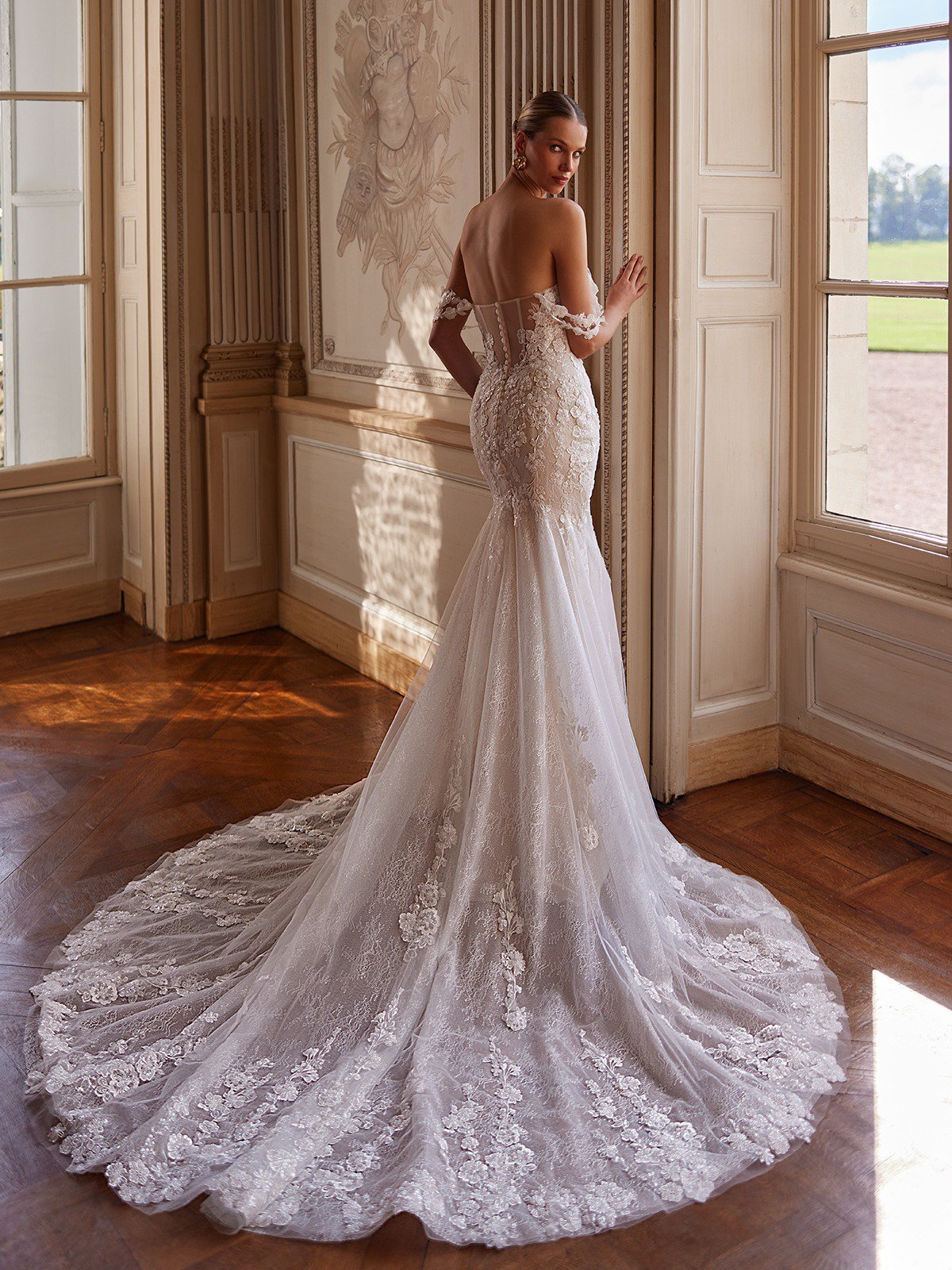 Chantilly Lace Mermaid Gown With Removable Swag Sleeves