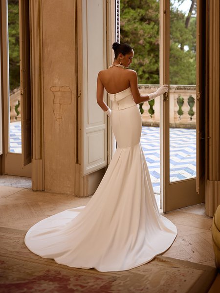 Moonlight Collection J6975 Strapless open back with buttons duchess satin mermaid gown