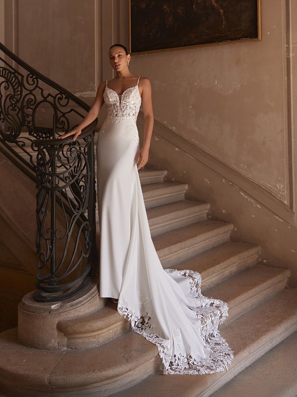 See-through deep sweetheart with illusion inset natural waist mermaid gown Moonlight Collection J6991