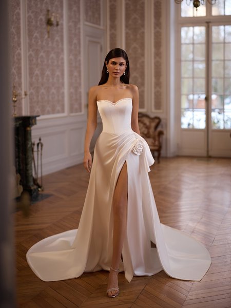 Moonlight Collection J7005 affordable wedding dresses with low backs and beading