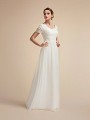 Lined Short Sleeve Modest A-line Wedding Dress with Wide V-neck Moonlight M2021 Lined Short Sleeve Modest A-line Wedding Dress with Wide V-neck Moonlight M2021