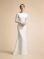 Modest Temple Ready Satin Mermaid Wedding Dress with Long Sleeves Moonlight M2022 Modest Temple Ready Satin Mermaid Wedding Dress with Long Sleeves Moonlight M2022