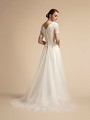 Modest Laced A-line Wedding Dress with Lined V-back and Sweep Train Moonlight M2023 Modest Laced A-line Wedding Dress with Lined V-back and Sweep Train Moonlight M2023