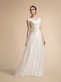 Sparkly Modest Temple Ready A-line Wedding Dress with Wide V-neck and Cap Sleeves Moonlight M2024 Sparkly Modest Temple Ready A-line Wedding Dress with Wide V-neck and Cap Sleeves Moonlight M2024