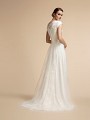 Lace Modest Wedding Dress with Bateau Back and Sweep Train Moonlight M2024
