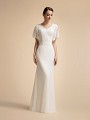 Modern Chiffon Temple Ready Mermaid Wedding Dress with Lace Bodice and Flutter Sleeves Moonlight M2025