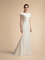 Elegant Temple Ready Lace Mermaid Wedding Dress with Ruffle Short Sleeves and High Neckline Moonlight M2026 Elegant Temple Ready Lace Mermaid Wedding Dress with Ruffle Short Sleeves and High Neckline Moonlight M2026