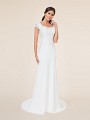 Ivory mermaid modest wedding dress with sweeetheart neckline,  cap sleeves, and lace bodice