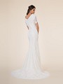 Modest embroidered lace fabric and lace trim dress with wide v-back, buttons with loops along zipper and sweep train Modest embroidered lace fabric and lace trim dress with wide v-back, buttons with loops along zipper and sweep train