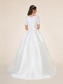 Mikado ball gown wedding dress with bateau backline, natural waistline, buttons along zipper and sweep train Mikado ball gown wedding dress with bateau backline, natural waistline, buttons along zipper and sweep train