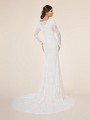 Modest wedding dress with lace appliques, buttons with loops along zipper and see-through chapel train Modest wedding dress with lace appliques, buttons with loops along zipper and see-through chapel train