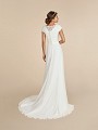 Captivating temple ready chiffon A-line wedding dress with bateau back, natural waistline and buttons with loops along back