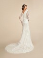 Temple ready Chantilly lace fabric mermaid dress with wide V-shaped back with buttons along zipper and see through chapel train Temple ready Chantilly lace fabric mermaid dress with wide V-shaped back with buttons along zipper and see through chapel train