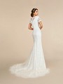 Modest temple ready mermaid dress with illusion bateau back and see-through chapel train