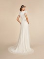 Modest temple ready A-line wedding dress with bateau back, buttons along back, and sweep train Modest temple ready A-line wedding dress with bateau back, buttons along back, and sweep train