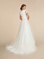 Modest and beautiful tulle temple ready full a-line dress with bateau back, drop waist, and sweep train. Modest and beautiful tulle temple ready full a-line dress with bateau back, drop waist, and sweep train.