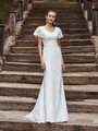 Moonlight Modest M5035 Chic Temple Ready Boho All Lace Mermaid Wedding Gown With Short Ruffle Sleeves