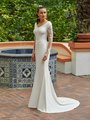 Moonlight Modest M5039 Wide V-Neck Modest Crepe Mermaid Wedding Gown With Lined Long Illusion Sleeves and Lace at Waist Moonlight Modest M5039 Wide V-Neck Modest Crepe Mermaid Wedding Gown With Lined Long Illusion Sleeves and Lace at Waist