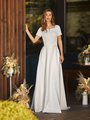 Crepe A-line Modest Square Neck Wedding Dress With Short Sleeves Style M5041