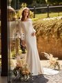 Modest Square Neck Crepe Mermaid Wedding Dress With Long Chiffon Bishop Sleeves Style M5043 Modest Square Neck Crepe Mermaid Wedding Dress With Long Chiffon Bishop Sleeves Style M5043