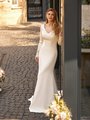 Modest V-Neck Crepe Mermaid Wedding Dress With Long Illusion Cut-out Sleeves Style M5045
